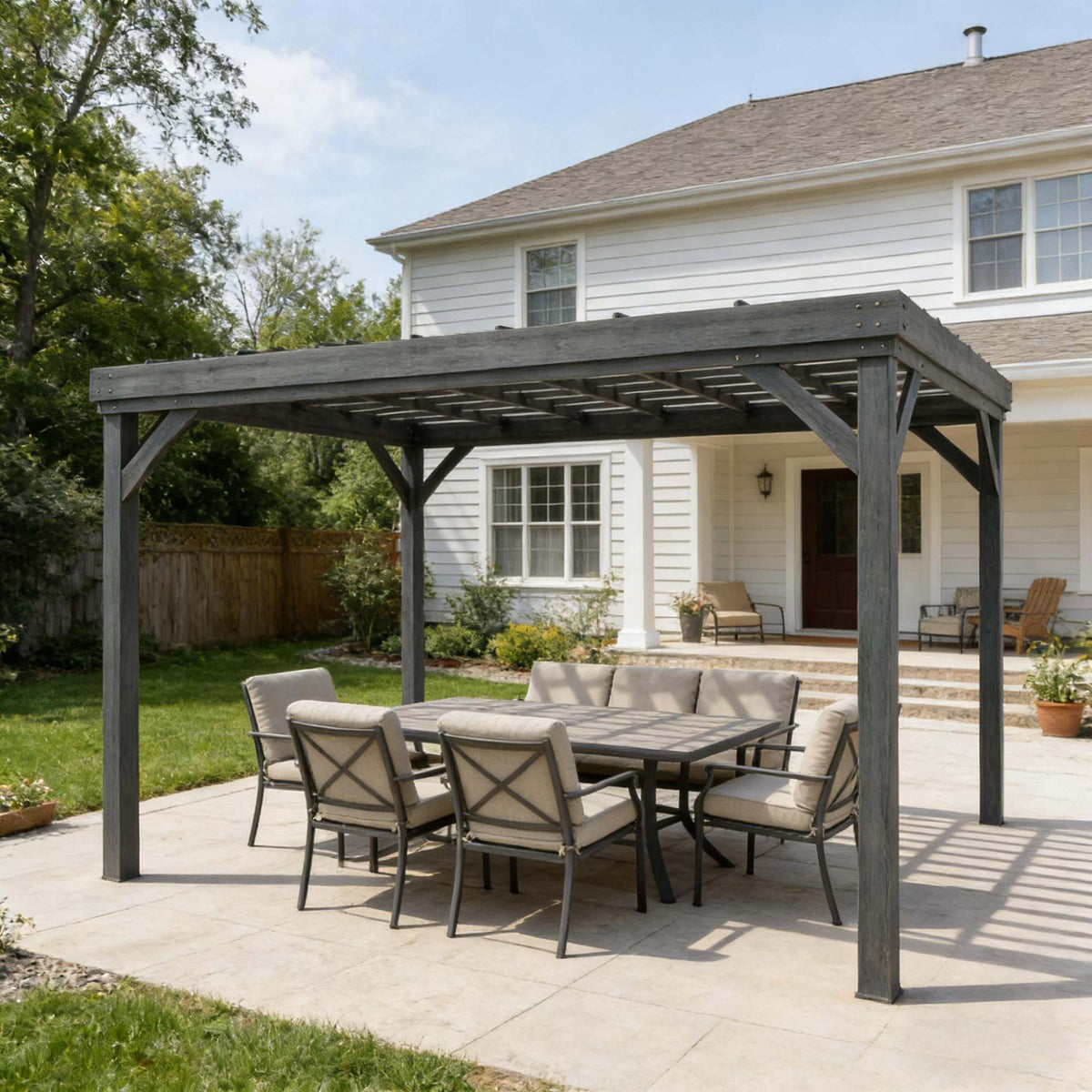 12x10ft Patio Grape Vine Gazebo, Outdoor Wooden Pergola