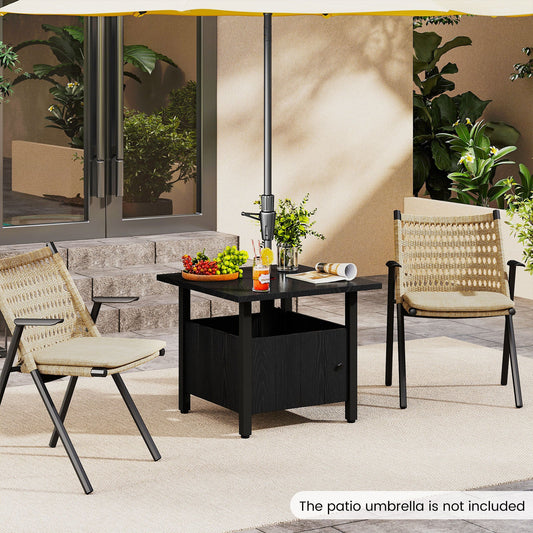 Outdoor Side Table with 1.89" Umbrella Hole Patio Umbrella Table Base Stand-Black
