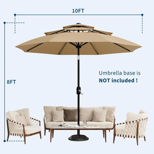 10FT 3-Tier Patio Umbrella Vented Outdoor Table Market Umbrella With Crank & Tilt Sunshade Fade Resistant For Pool Deck Yard