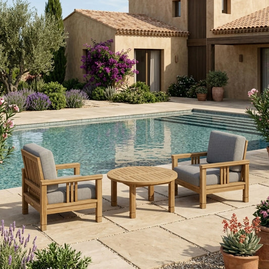 Anderson Teak SouthBay 3-Piece Teak Lounge Set, Round Table — supplier product photograph 1