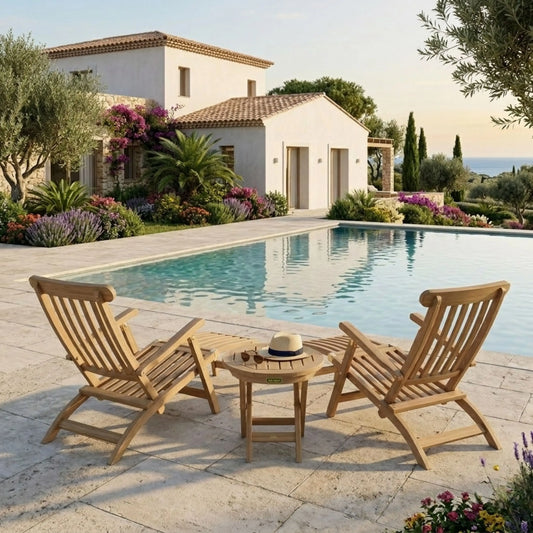 Anderson Teak Royal Steamer 3-Piece Teak Set with Round Table — supplier product photograph 1
