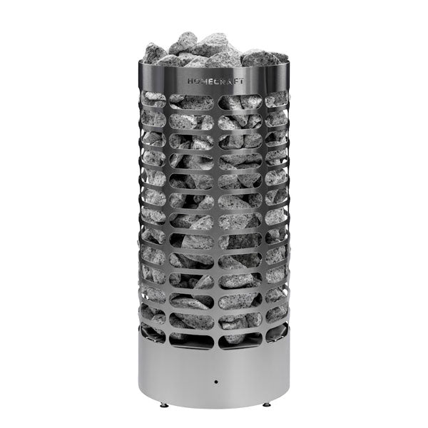 Homecraft Apex Mini 6 kW sauna heater, supplier SKU APEX60; stones and other optional accessories pictured are sold separately