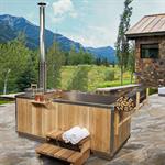 Leisurecraft Starlight wood burning tub — supplier photo; optional equipment may be shown