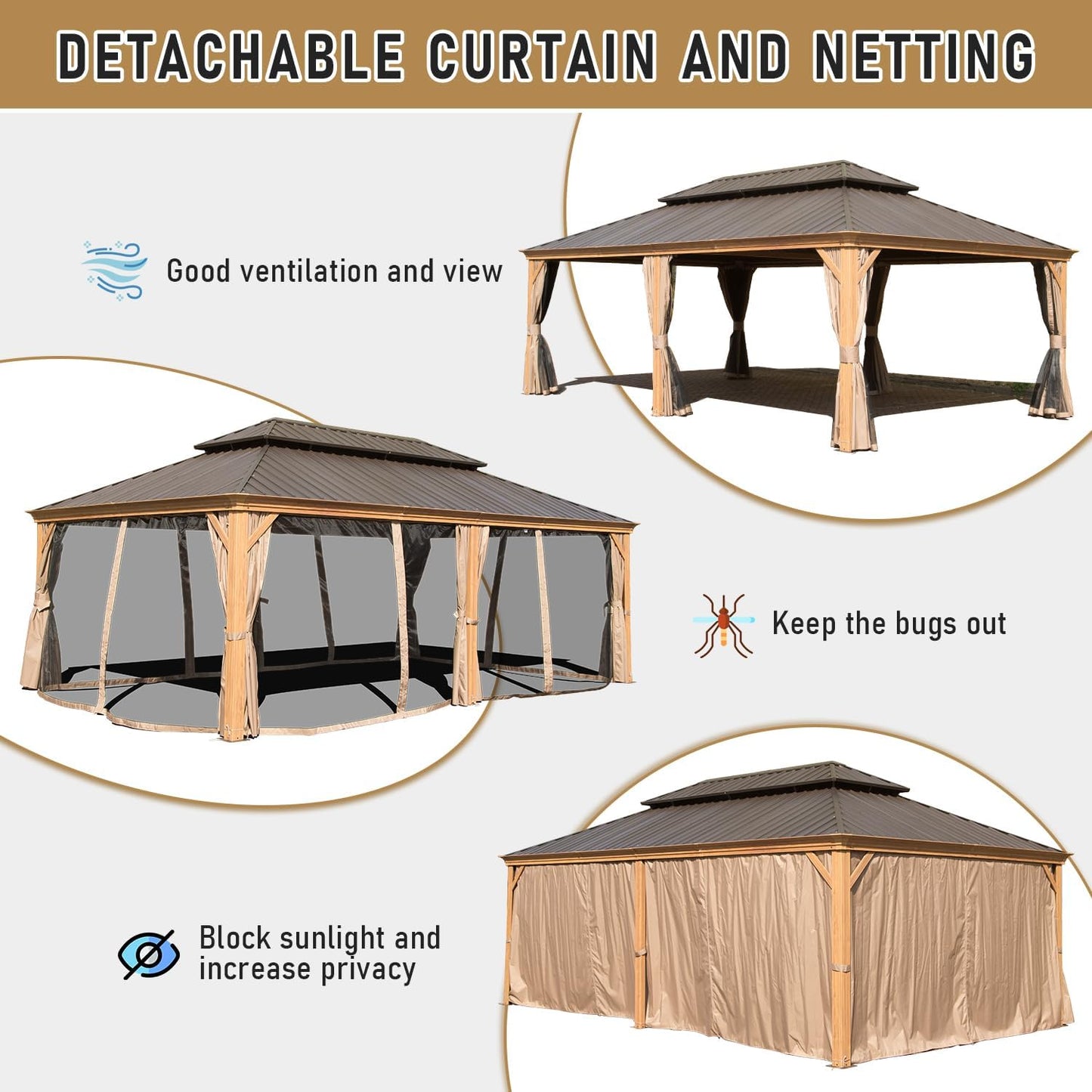 14x22FT Hardtop Gazebo with Galvanized Steel Double Roof