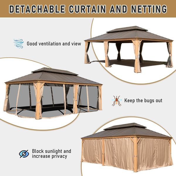 14x22FT Hardtop Gazebo with Galvanized Steel Double Roof
