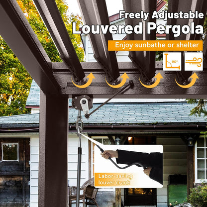 8x5 Ft Grill Louvered Pergola with Adjustable Roof and Built-in Gutter