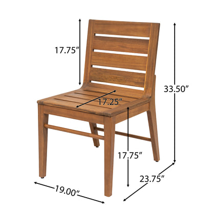 7 Piece Outdoor Acacia Wood Dining Set, 71" Teak Finish Rectangular Table with 6 Slatted Back Chairs