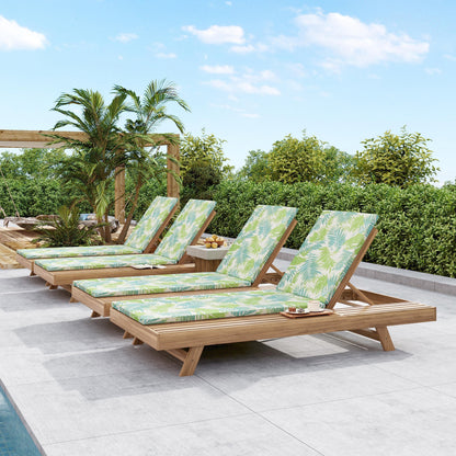 Lounge Chaise Set, Space Available On One Side, Acacia Wood In light brown With Water-Resistant Lounge Cushions (Leaf Coconut & 2 Inch Thick) – Matching Cream/Dark Grey Version Available