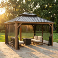 10-Ft X 12 Gazebo Brwon Gazebo with Hardtop Roof (Screen Included) — Studio Shot