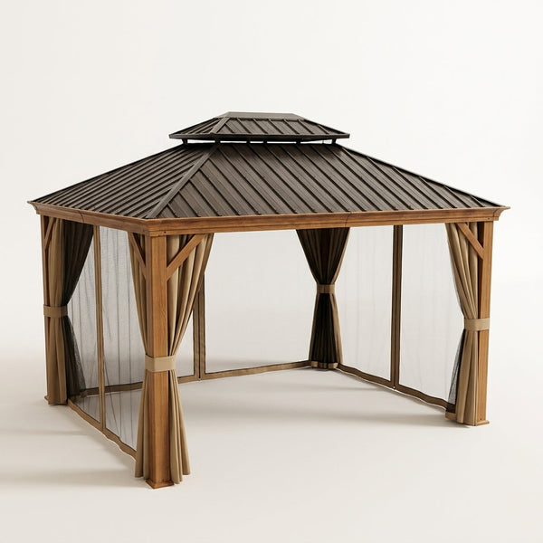 10-Ft X 12 Gazebo Brwon Gazebo with Hardtop Roof (Screen Included) — Studio Shot