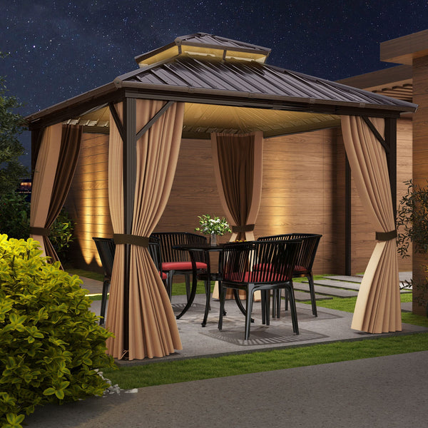10x10 ft Hardtop Gazebo with Netting and Curtains