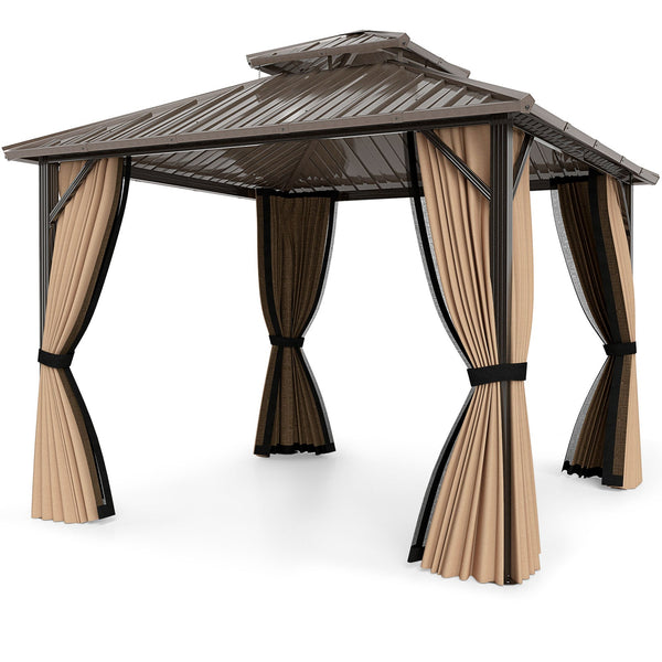 10x10 ft Hardtop Gazebo with Netting and Curtains