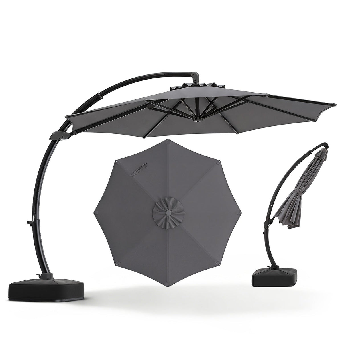 11 FT Cantilever Patio Umbrella with Base and 360° Rotation
