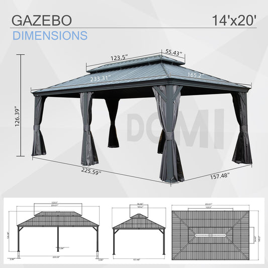 14' x 22' Hardtop Gazebo with Dual-Layer Galvanized Steel Roof