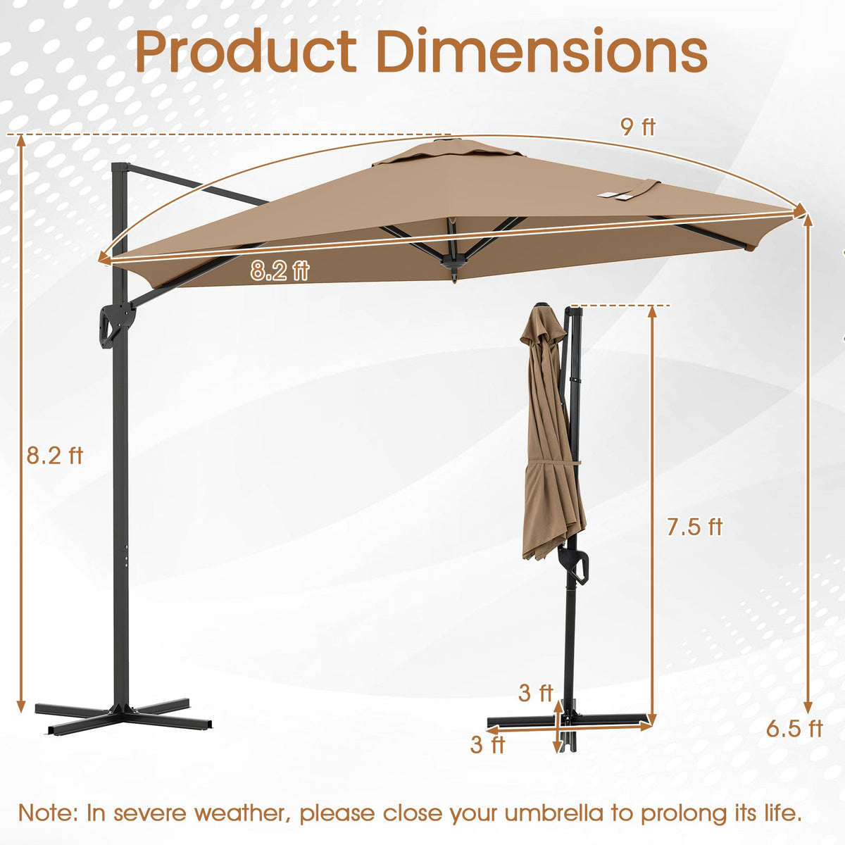 9 FT Cantilever Patio Umbrella with Vented Top and Sun-Protective Canopy