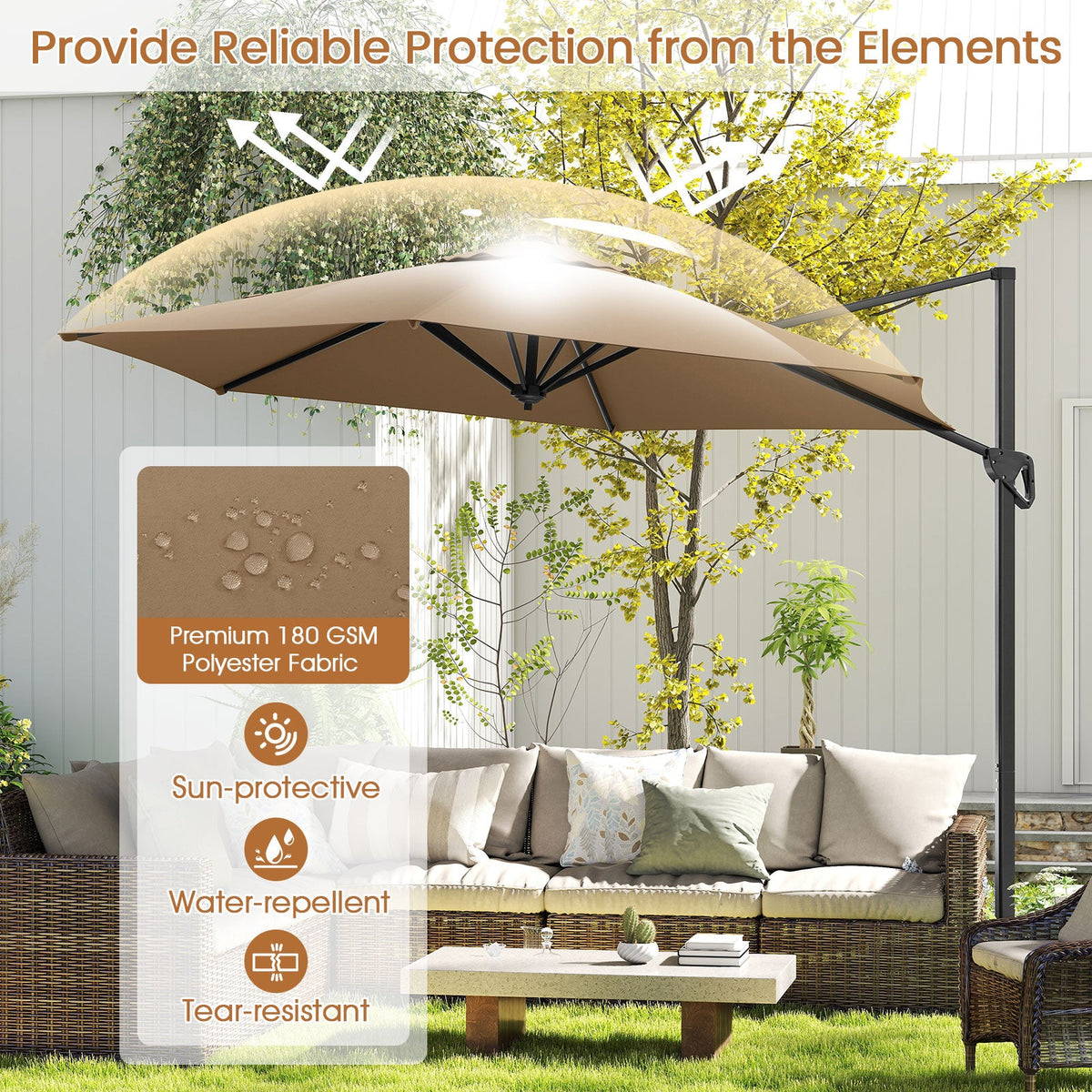 9 FT Cantilever Patio Umbrella with Vented Top and Sun-Protective Canopy