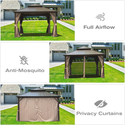8' x 8' Hardtop Gazebo with Aluminum Frame and Double Roof Canopy