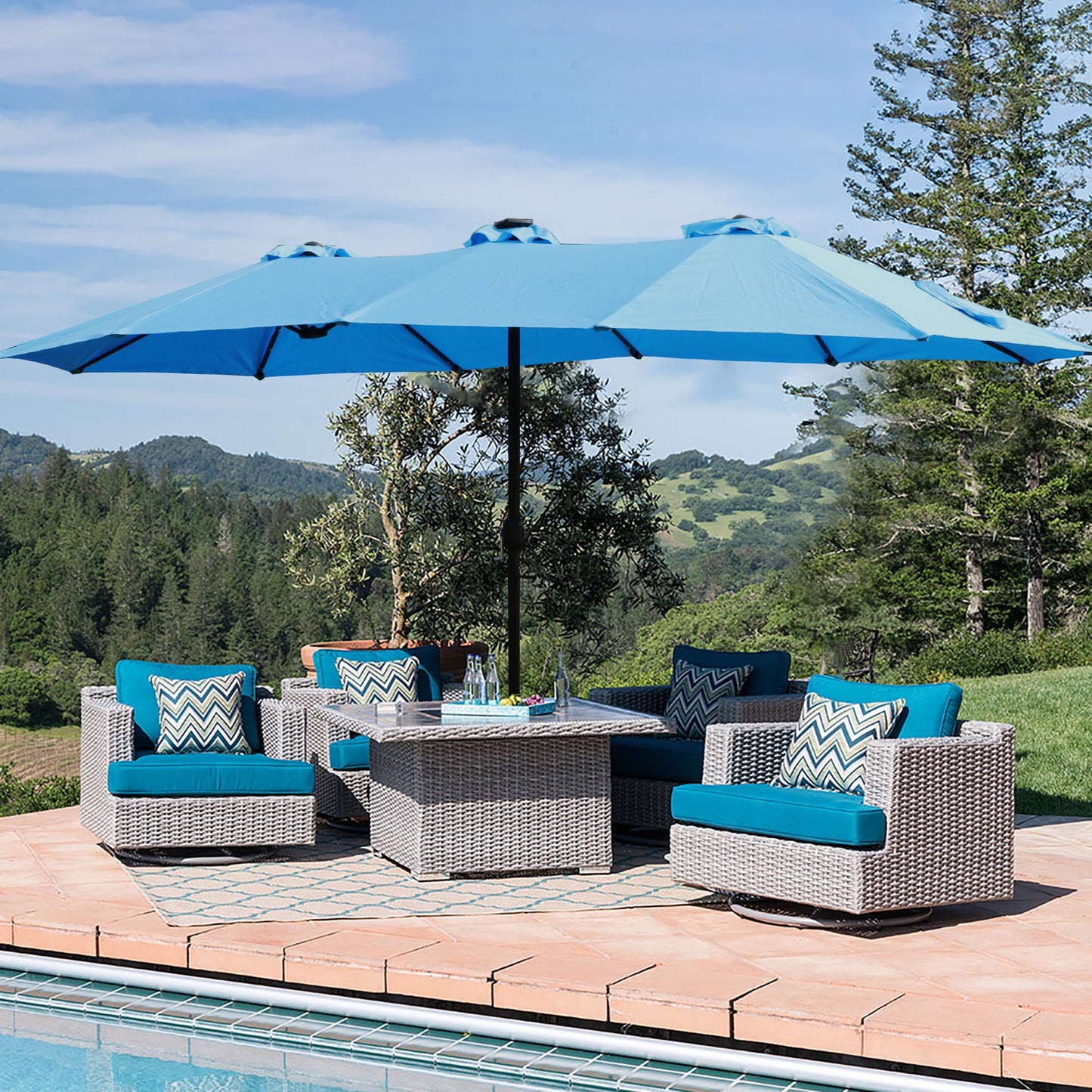 15x9ft Large Double-Sided Rectangular Outdoor Twin Patio Market Umbrella