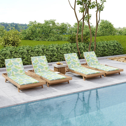 Lounge Chaise Set, Space Available On One Side, Acacia Wood In light brown With Water-Resistant Lounge Cushions (Leaf Coconut & 2 Inch Thick) – Matching Cream/Dark Grey Version Available