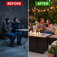 42 In. 60,000BTU Fire Pit Propane Gas Fire Pit Table Rectangular Tabletop — Before & After