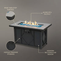 42 In. 60,000BTU Fire Pit Propane Gas Fire Pit Table Rectangular Tabletop — infographic