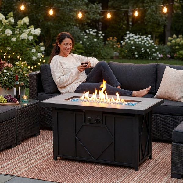 Gas Fire Pit Table Built for Year-Round Gathering, 60,000BTU Heat Output, 42 Inch Rectangular Top, Steel Base