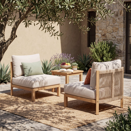 Acacia Wood Patio Furniture Club Chair Set of Two