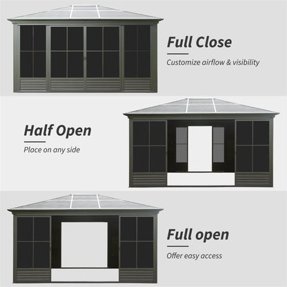 12x14FT Outdoor Sunroom, Galvanized Steel Hardtop Gazebo