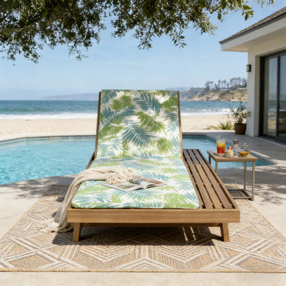 Lounge Chaise Set, Space Available On One Side, Acacia Wood In light brown With Water-Resistant Lounge Cushions (Leaf Coconut & 2 Inch Thick) – Matching Cream/Dark Grey Version Available