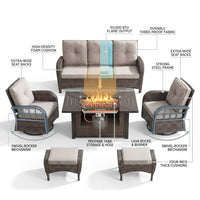 7 Piece Outdoor Patio Furniture Set, Patio Furniture Set with Fire Pit Table Rattan Wicker Patio Furniture Set, Brown Wicker & Beige Cushion — How It Works