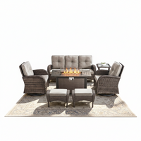 Outdoor Patio Furniture Set Built for All-Weather Comfort, Fire Pit Table, Rattan Wicker, 4 Inch Cushions