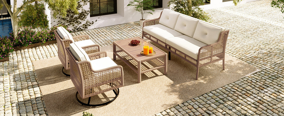 4 Pieces Patio Furniture Set with Swivel Chairs