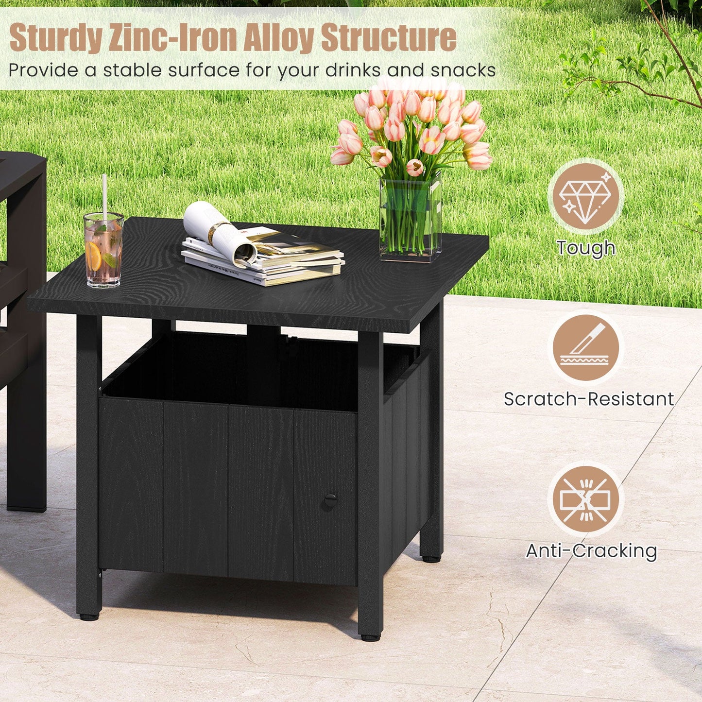 Outdoor Side Table with 1.89" Umbrella Hole Patio Umbrella Table Base Stand-Black