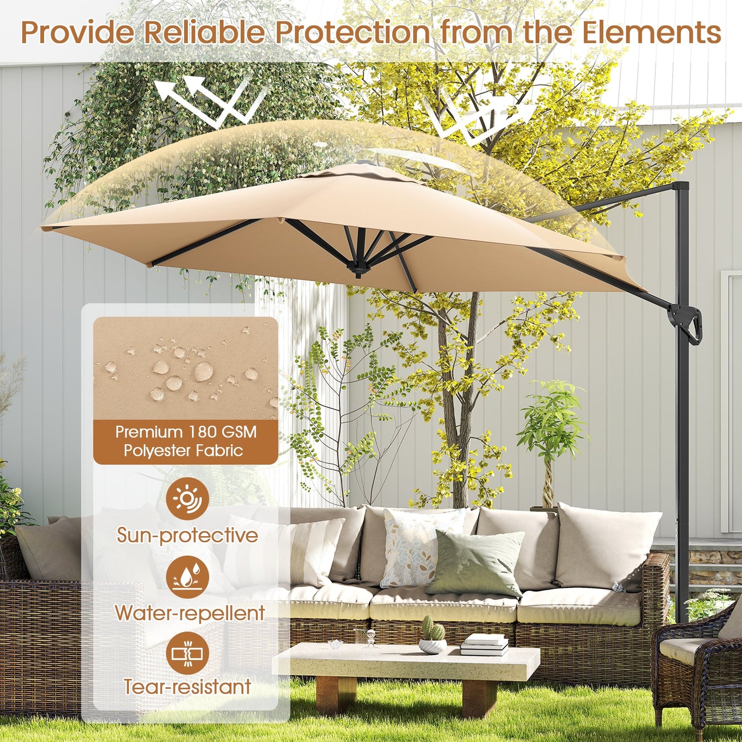 9 FT Cantilever Patio Umbrella with Vented Top and Sun-Protective Canopy