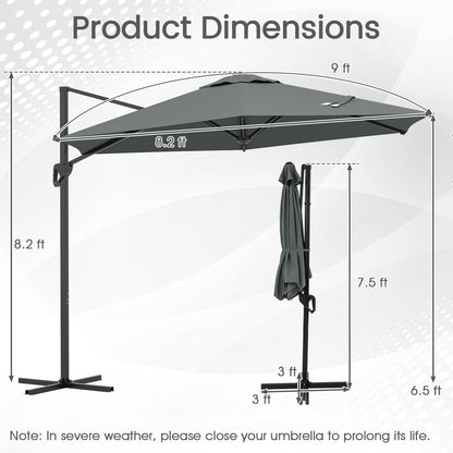 9 FT Cantilever Patio Umbrella with Vented Top and Sun-Protective Canopy