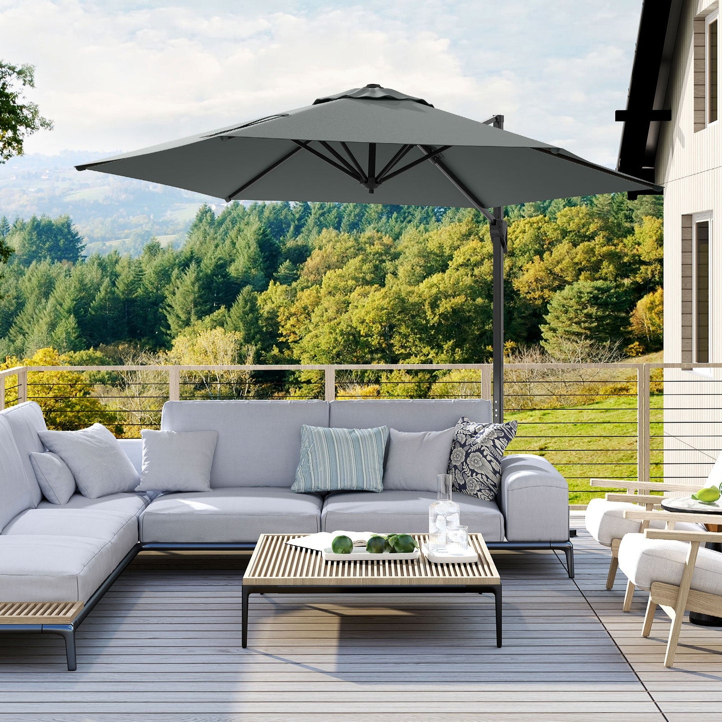 9 FT Cantilever Patio Umbrella with Vented Top and Sun-Protective Canopy