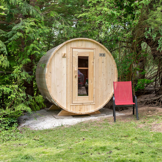 Leisurecraft Canadian Timber Harmony sauna — supplier photograph; optional equipment may be shown