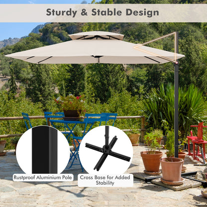 9.5 Feet Cantilever Patio Umbrella with 360° Rotation and Double Top