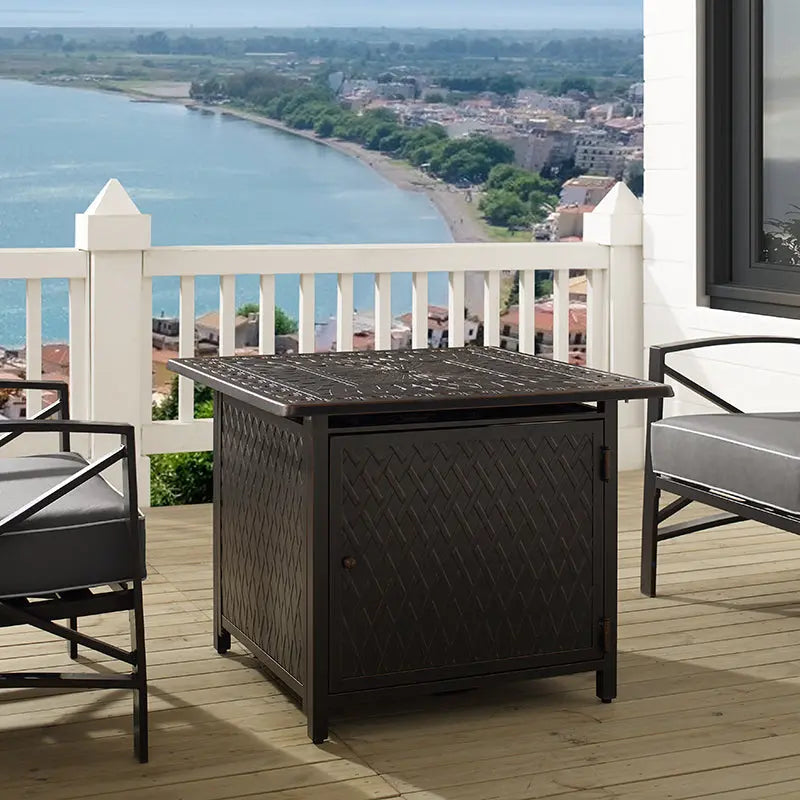 Cartney 32" Square Woven Aluminum Convertible Gas Fire Pit Table