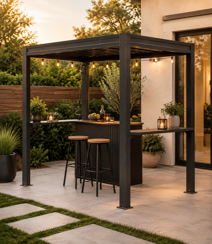 8x5 Ft Grill Louvered Pergola with Adjustable Roof and Built-in Gutter