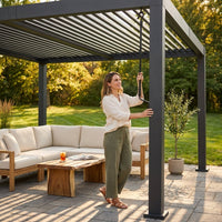 Louvered Pergola, Outdoor Pergola with Adjustable Louvered Roof, Reinforced Aluminum Frame, Integrated Drainage System, Hardtop Gazebo for Patio — Lifestyle