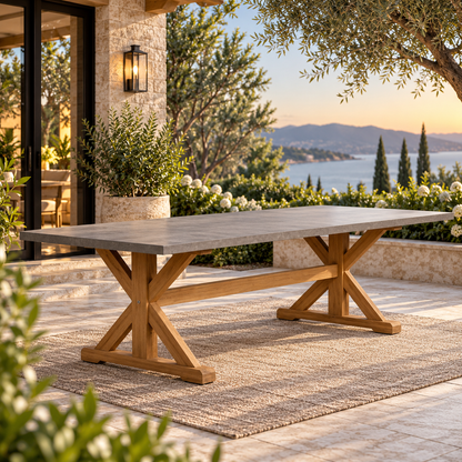 Lloyd Flanders Teak 94" Ceramic Top Teak Dining Table