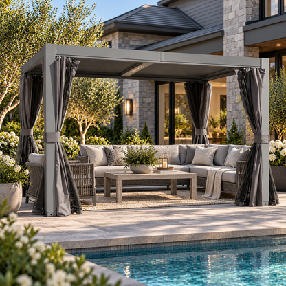 10x10 FT Outdoor Louvered Pergola with Adjustable Louvers - Modern Gray