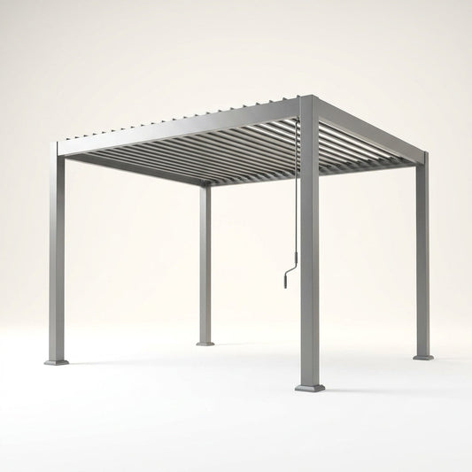 Outdoor Pergola Built for All-Weather Luxury, Adjustable Louvered Roof, Aluminum Frame, Integrated Drainage — Studio Shot