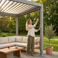Outdoor Pergola Built for All-Weather Luxury, Adjustable Louvered Roof, Aluminum Frame, Integrated Drainage — Lifestyle