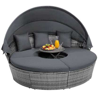 Outdoor PE Wicker Round Daybed with Retractable Canopy and Cushions-Navy