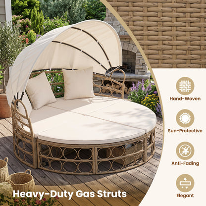 Outdoor Patio Daybed with Retractable Canopy and Cushions