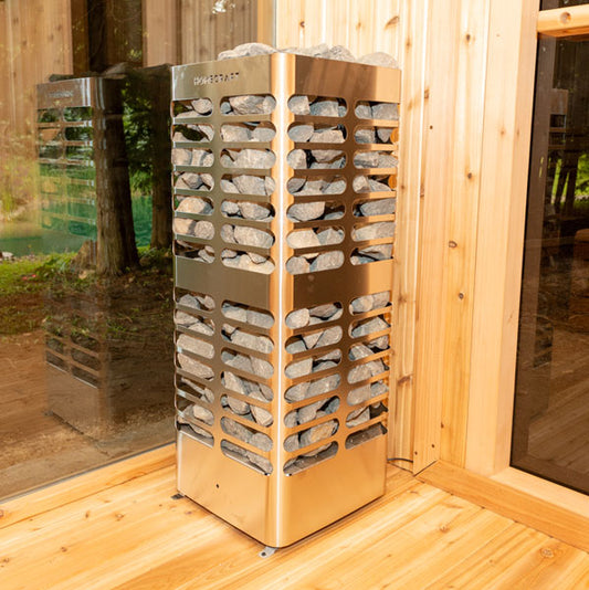 Homecraft Revive 6 kW RV60 sauna heater — installed view; stones and sauna sold separately