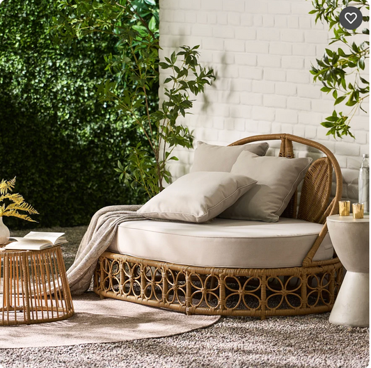 Outdoor Wicker Daybed with Pillows, Light Brown and Beige