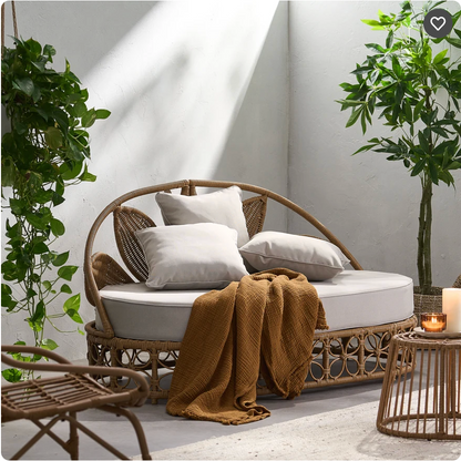 Outdoor Wicker Daybed with Pillows, Light Brown and Beige